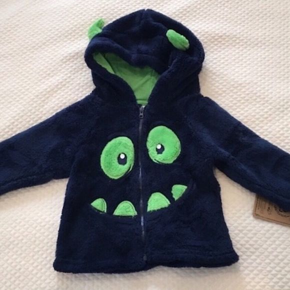Blue Green Fleece Monster Face Full Zip Jacket Sweatshirt Size 12 months NWT